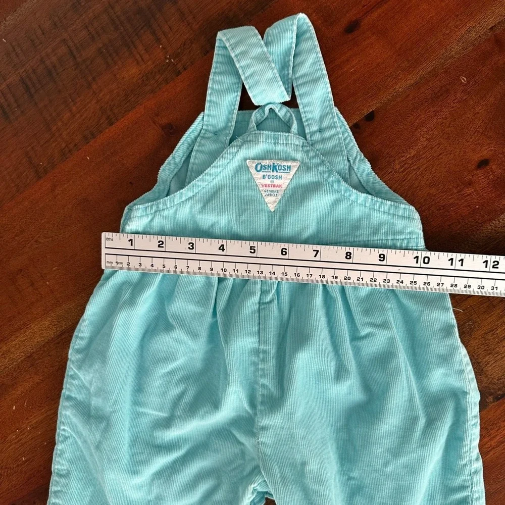 VTG OshKosh‎ B'gosh Corduroy Overalls Pants Baby 6-9M Teal Blue Ruffle USA Made